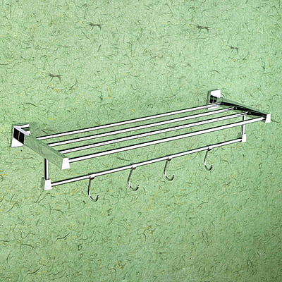 Brass Towel Rack / Towel Stand with 4 Hooks 18" inch Chrome CP Finish Wall Mounted (DL-1201-CP)
