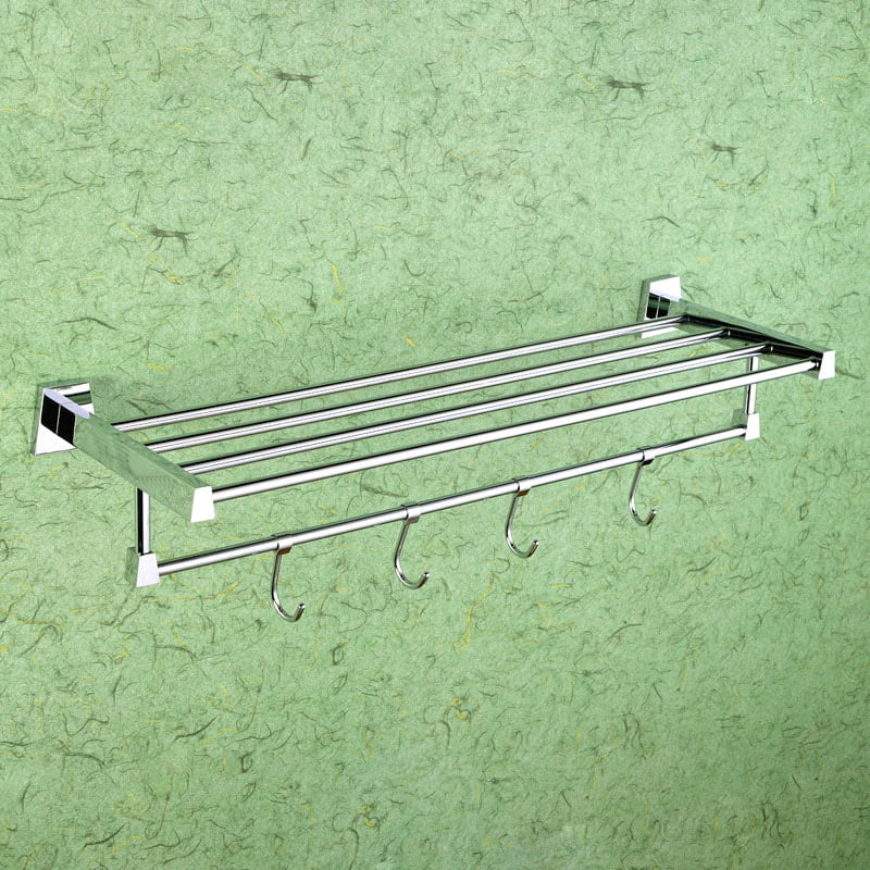 Brass Towel Rack / Towel Stand with 4 Hooks 18" inch Chrome CP Finish Wall Mounted (DL-1201-CP)