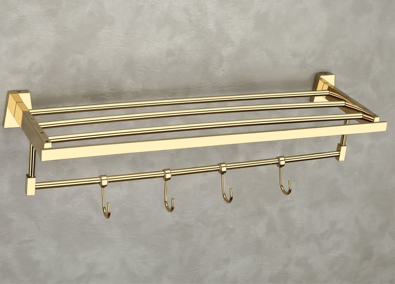 Brass Towel Rack / Towel Stand with 4 Hooks 18" inch Chrome CP Finish Wall Mounted (DL-1201-CP)
