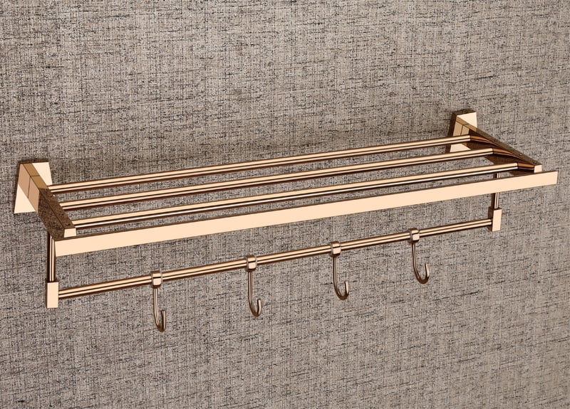 Brass Towel Rack / Towel Stand with 4 Hooks 18" inch Chrome CP Finish Wall Mounted (DL-1201-CP)